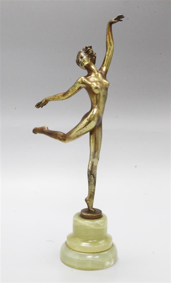 Josef Lorenzl (1892-1950) a patinated bronze figure of a dancer 34cm including green onyx base
